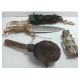 Bone handle dag with sheath, beaded rattle &