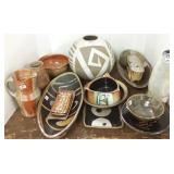 Large ball shaped vase & group of pottery pieces