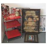 Group of Coca Cola items including shelf, framed