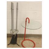 Modern glass metal end table & a fireplace