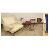 7 pieces of modern wire stands, stools, cd rack,