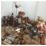 Group ethnic figures, rocks including fossil, mask