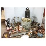 Group including blowtorch, candlesticks, metal