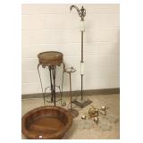 Group including floor lamp, sconce, plant stand,