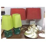 4 mod lamps with shades & a mod wall mount