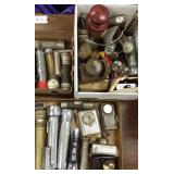 Group vintage flashlights in boxes
