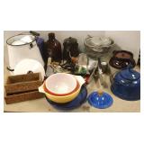 Group including enamelware, kitchen items, glass