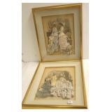 Two framed vintage fashion prints with applied