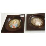 2 miniature frame signed portraits