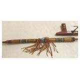 Lead inlaid catlinite pipe bowl with stem