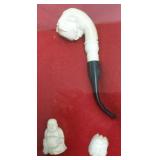 Carved ivory pipe (as seen) & 2 small figures -