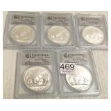 5- 2013 Panda 1 oz. silver graded coins