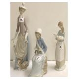 3 Lladro lady figurines- 14", 9 1/2" & 10 1/2"