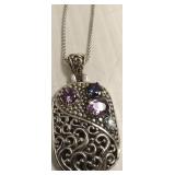 Sterling filigree pendant on chain set with