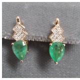Pair of 14K earrings set with diamonds & pear