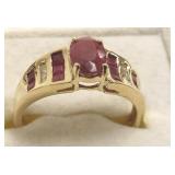 10K gold ring set with diamonds & rubies