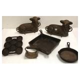 2 cast iron lamb cake molds, skillets, etc.
