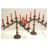 2 antique brass candelabra