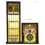 2 antique stained glass windows - 30" x 37" &