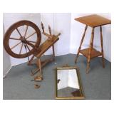 Antique spinning wheel, plant stand & a