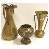 3 hammered Russian pre-revolution brass vases