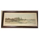 Framed colored etching - "Oysterman