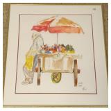 Framed signed Bill Papas watercolor- candy seller