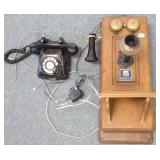 Oak wall phone, etc