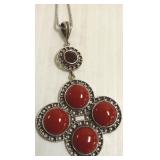 Sterling pendant on chain set with sponge coral &