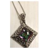 Sterling pendant set with colored quartz on chain