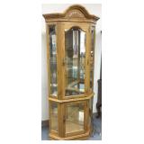 Tall oak & beveled glass corner cabinet