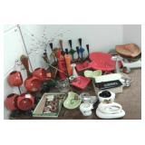 Group modern candlesticks, pottery trays, etc.