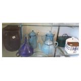Group of graniteware, salt box, etc.