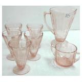 Vintage pink depression Pontsettia water pitcher,