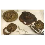 4 Lion motif brass, etc. door knockers