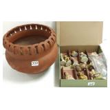 Antique terra cotta dragon planter & Wade pottery