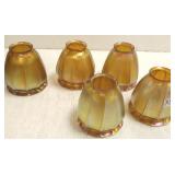 5 signed Quezal gold art glass shades