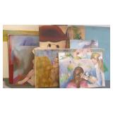 Large bin of assorted original artworks