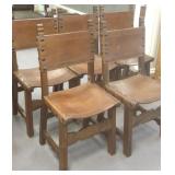 5 Spanish style wood & leather chairs