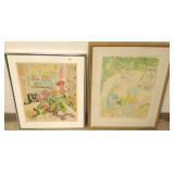 2 framed modern pencil signed lithos