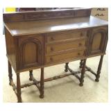 Antique carved oak small server with fitted