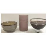 3 signed mod art glass bowls, etc- 10" etc