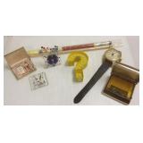 Group including vintage transistor watch radio,
