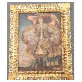 Framed antique style oil on canvas - drummer