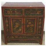 Red lacquer oriental cabinet