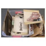 Group of paper items, photos, unframed paintings,