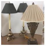 3 signed F. Cooper brass, etc. lamps with shades