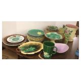 Group of antique Majolica plates, compotes, etc.