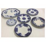 Flow blue platter & a group of flow blue plates