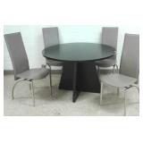 Modern pedestal table with 4 leather chairs